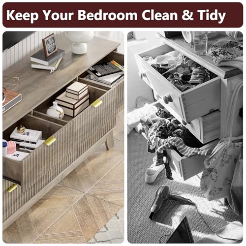 Image of Grey Dresser 9 Drawer Dresser for Bedroom, 57''Wide Fluted Wooden Dresser Storage Cabinet and Chest of Drawers with Metal Handle, Storage Organizer for Living Room, Hallway, Entryway, Gray