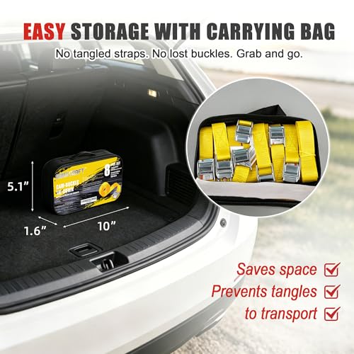 AWELCRAFT Lashing Tie Down Straps 8 Pack,1in x 12ft Cam Buckle Straps,600lbs Breaking Strength with Carrying Bag for Moving Straps Motorcycle Cargo Kayak Bike(Yellow) by AWELCRAFT - Image 6