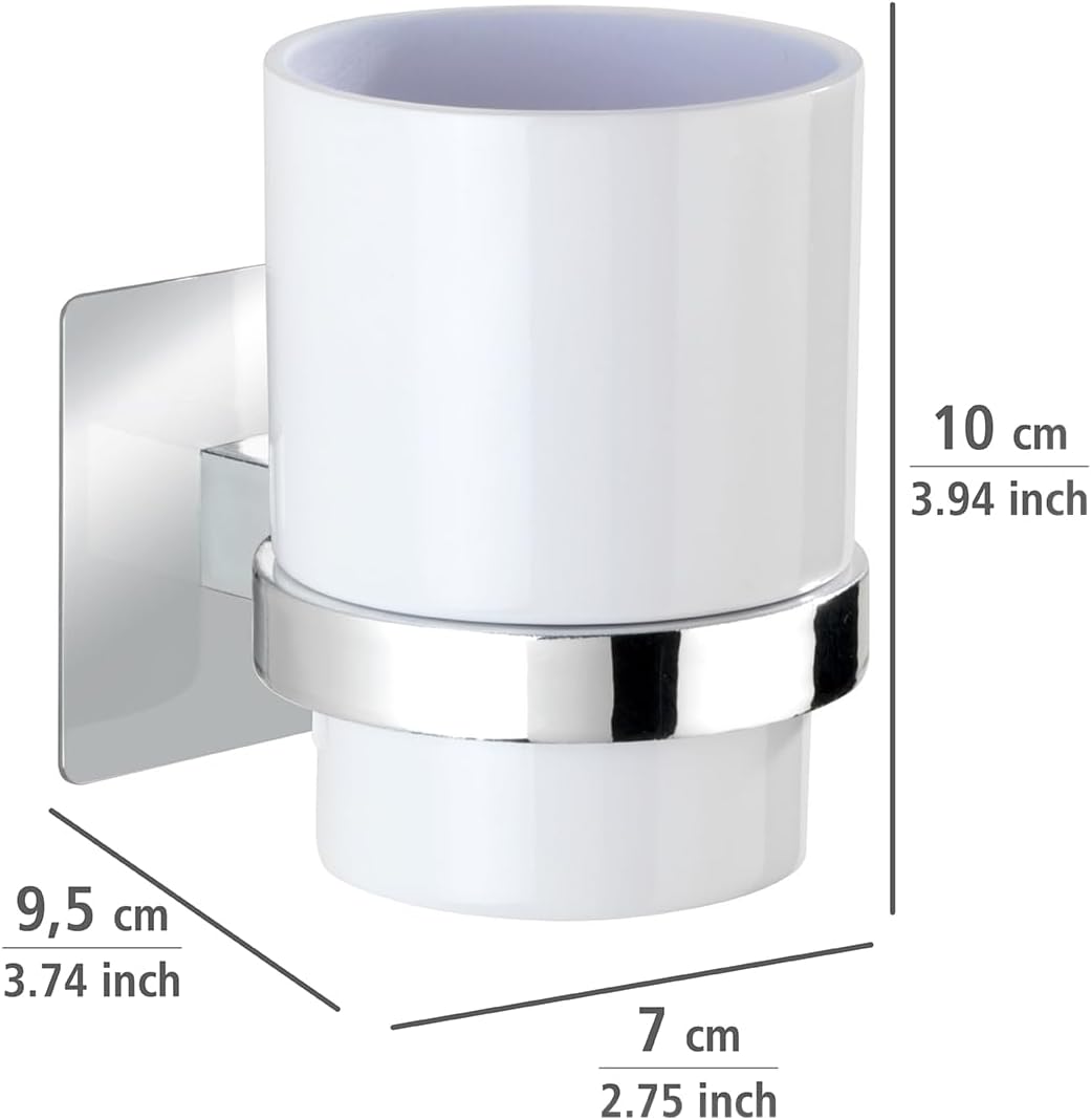Wenko Turbo-Loc Quadro Chrome Toothbrush Holder, 7 x 10 x 9.5 cm, for Toothbrush and Toothpaste, No Drilling Required