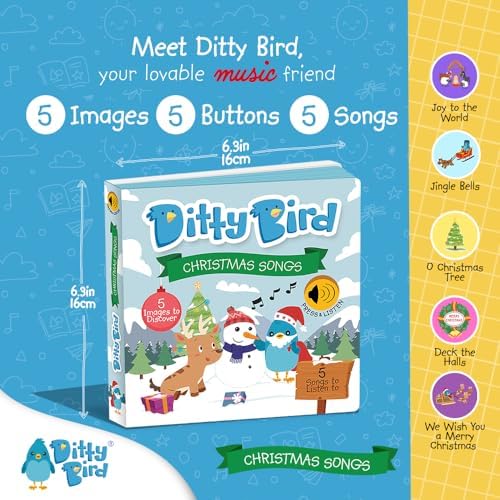 Ditty Bird Christmas Books for Toddlers | Musical Toddler Books | Kids Christmas Book for Gifting | Interactive & Sturdy Baby Books With Sound | Jingle Bells & Holiday Songs for Nursery, Children 2 516cFXQQ49L. AC