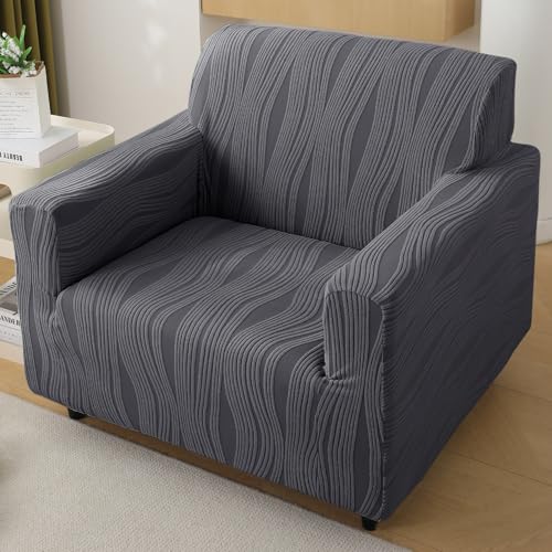 Image of HOKIPO 1 Seater Sofa Cover - 200 GSM Premium Jacquard Stretchable Fully Covered Slipcover,' Nestiva Series' Porpoise Grey (NEW2-AR-5307-GRY)