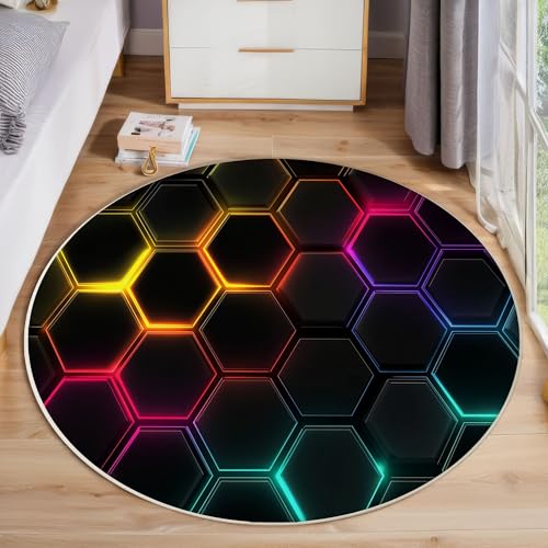 Tapis rond antidérapant et lavable à motif abstrait géométrique