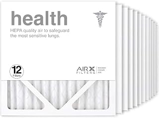 AIRx Filters 12x12x1 Furnace & AC Filter MERV 13 Health 12-Pack | Electrostatic pleated MERV 13 filter traps dust, pollen, pet dander & smoke for cleaner, healthier air. Made in USA.