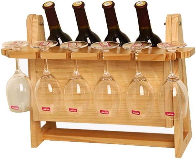 Wine Bottle Wine Bottle Holder Wooden Up-to 4 Wine Bottles & 6 Glass Cup Wine Bottle Rack Countertop Tabletop Wine Rack Gift (Color : B)