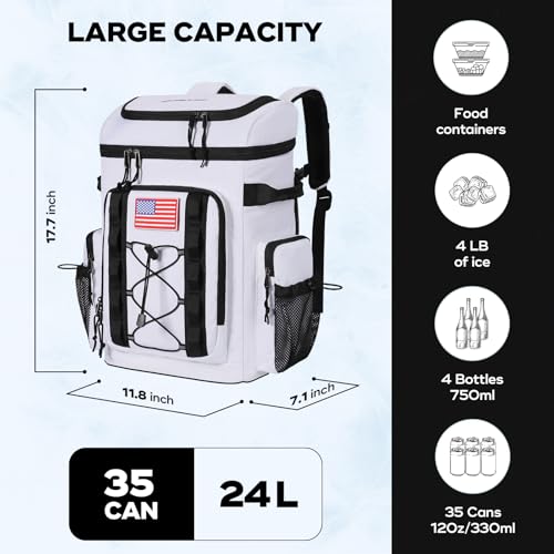 Image of Maelstrom 35 /50 Can Insulated Backpack Cooler, Leakproof Soft Lunch Ice Bag | Keeps Food Cold For 16h, Peva Liner, Durable Nylon, Ergonomic Padding. Perfect For Men, Women, Camping, Beach, Hiking, Travel