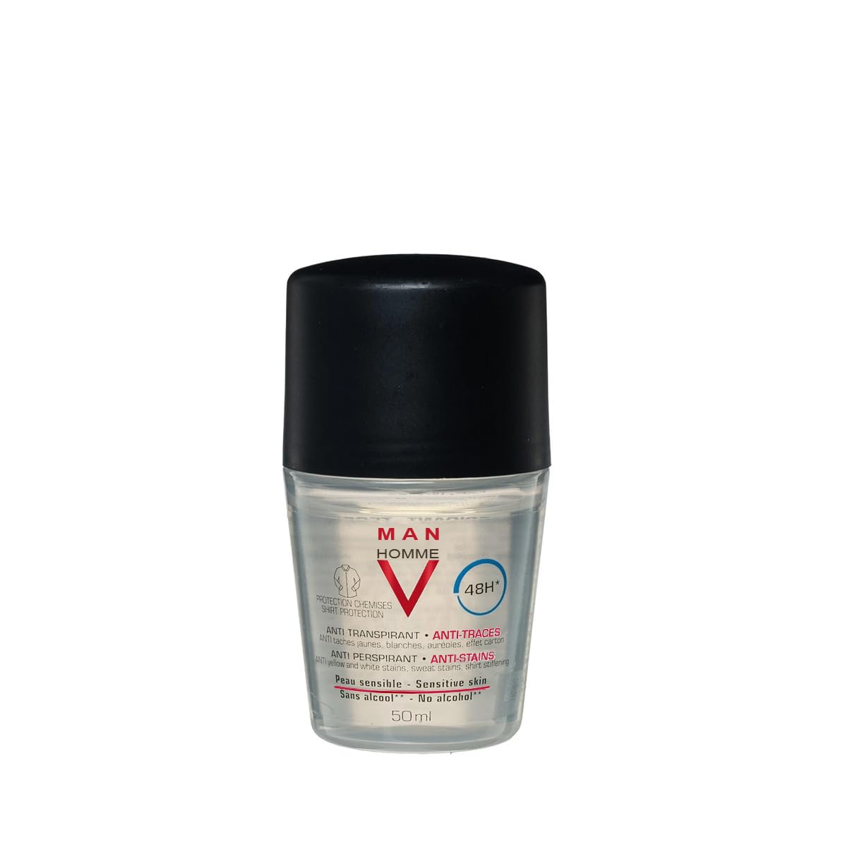 Anti-Transpirant 48H Roll-On Homme Dry-Touch Deodorant. Anti-White & Yellowish Spots | No Alcohol | 50mL Deo for Man | Ideal for Sensitive Skin (1.7 oz, Classic scent (Anti-Stains))