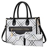 Purses and Handbags for Women, 3Pcs Women's Handbags Fashion PU Leather, Tote Shoulder Top Handle Satchel Purse Bags Adjustable Strap Work Satchel with Wallet (white+black)