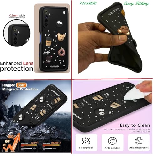 Image of Bintage Cute Fun Ball | Taddy Cartoon 3D Smiley Coffee Cup | Milk Donut | Full Camera Protection Back Cover Compatible for Realme RMX2002 / Realme 6i - Black