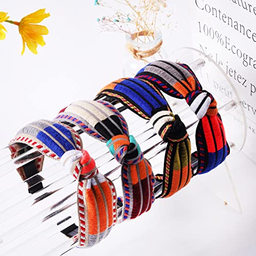 Knotted Boho Headbands For Women Girls, Embroidery Top Knot Wide Head Bands Cute Turban Hair Bands Handmade Hair Accessories For Workout Gym Yoga Party Holiday #TOP1