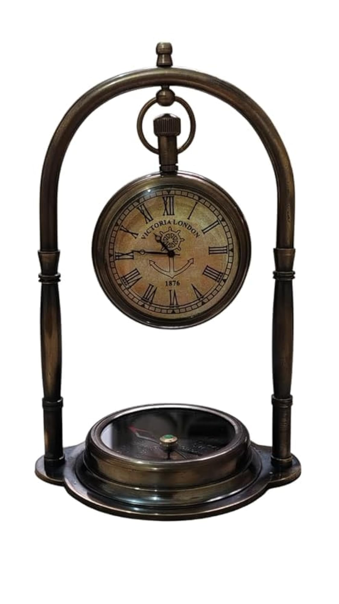 Nautical Antique Brass Hanging Pocket Watch-Style Clock