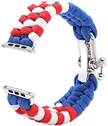 KAI Top Rainbow Nylon Rope Weave Wristband Compatible with Apple Watch Band 42mm 38mm, Outdoor Survival Paracord Replacement for Apple Watch Series 3/2/1 (Blue Mixed, 38mm)