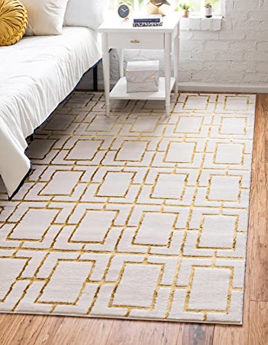 Tapete decorativo rectangular 7'1" x 10' blanco oro miniatura 1