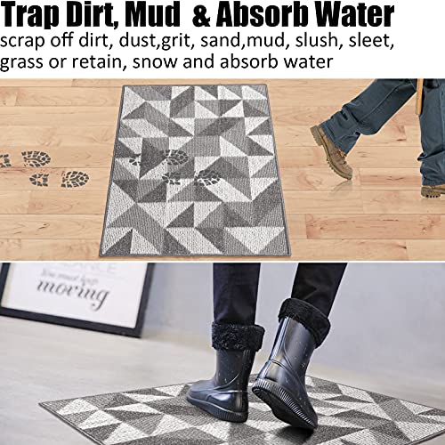 Indoor Doormat 32"X 40", Absorbent Front Back Door Mat Floor Mats, Rubber Backing Non Slip Door Mats Inside Mud Dirt Trapper Entrance Front Door Rug Carpet, Machine Washable Low Profile-Grey Geome #TOP2