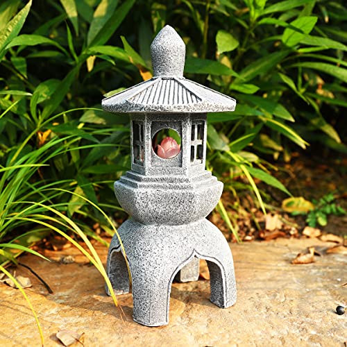 Mibung Large Zen Solar Pagoda Lantern Garden Statue Sculpture, Indoor/Outdoor Zen Asian Decor With Solar Lotus Light, Japanese Temple Pagoda Lamp For Landscape Patio, Lawn, Porch Yard Art Ornament #TOP5