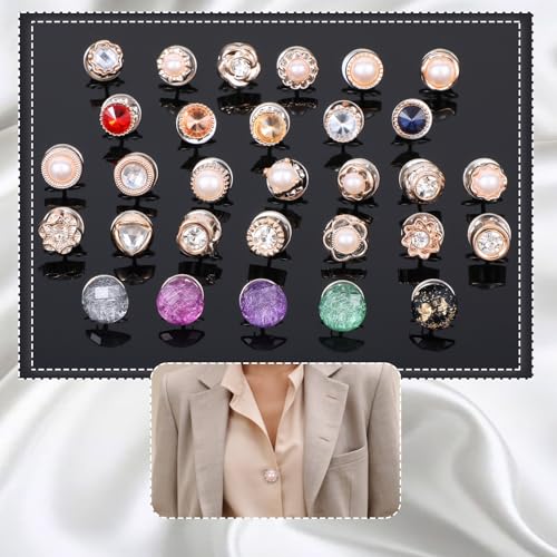 Image of 30 Pcs No Sew Invisible Buttons Pearl Brooch Button Women Reusable Pearl Cover Up Pin Removable Replacement Safety Button Dress Supplies Decoration for Girls Clothing Shirt Blouse Shawl Coat Christmas
