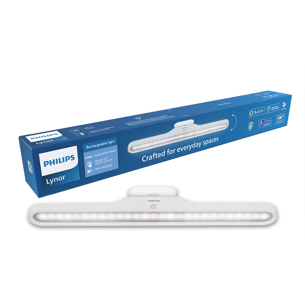 Philips 5W Lynor White Rechargeable LED Desk Light | 3-in-1 Study, Cabinet & Emergency Light | EyeComfort Technology | Adjustable Design | Energy Efficient LED for Study and Cabinet | Pack of 1-image-6