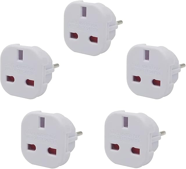 Pack of 5 EU Travel Adapter, UK to European Plug Adapter, Round 3 Pin to 2 Pin Europe Converter Type G to Type C,E,F for Spain, France, Italy, Netherlands, Greece, Germany, Poland and More