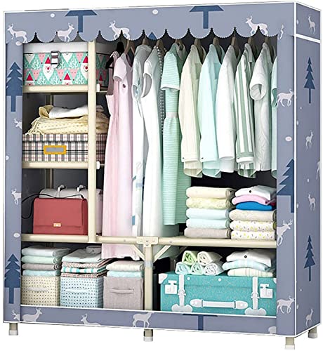 Armario portátil de tela y metal con riel para colgar ropa en dormitorio abierto de 160x128cm