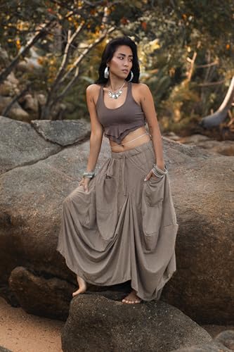 Women's Maxi Skirt Bohemian with Pockets Gypsy Elastic High Waist Cotton3