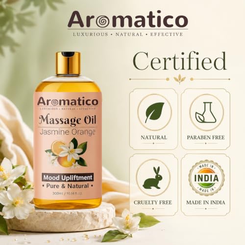 Image of AROMATICO Jasmine Orange Massage Oil. Sensual Oil for Date Nights & Mood Upliftment. Intimate, Romantic Massage Oil for Couples. Non-sticky, 100% Natural - 300ml Pack of 2