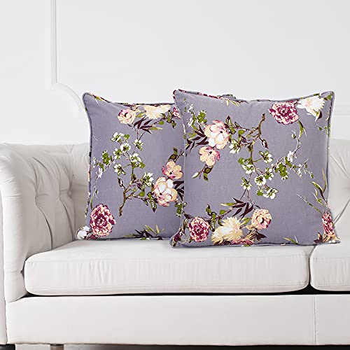 Image of Swayam Cotton Set 2 Decorative Soft Cushion Case Square Pillowcases for Couch Sofa Bed Living Room| 20 X 20 Inches | Grey Floral