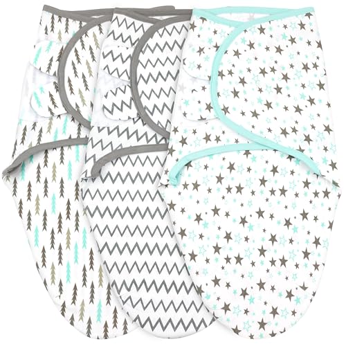 Image of Bublo Baby Swaddles for Newborns – 3-Pack Infant Swaddles 0-3 Months – Adjustable Swaddle Sleep Sack with Zipper – Soft Cotton Baby Wrap for Safe & Cozy Sleep (Aqua)