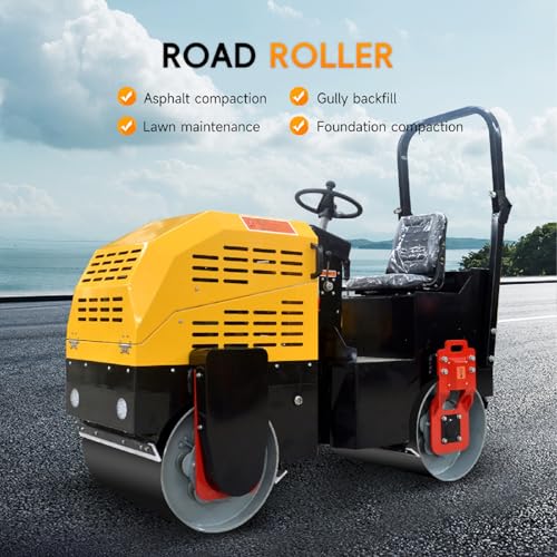Image of MMS 2 Ton Double-Drum Vibratory Road Roller, 23HP Fully Hydraulic Compactor for Asphalt & Pavement, Concrete Finishing Tools, Compaction Machinery for Small Road Projects