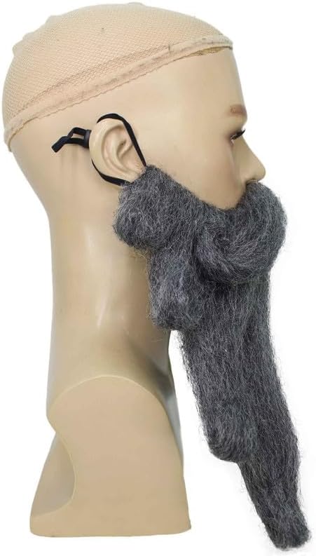 Men's Davy Jones-Inspired Ash Grey Pirate Beard and Mustache, Flame-Retardant Synthetic Fiber