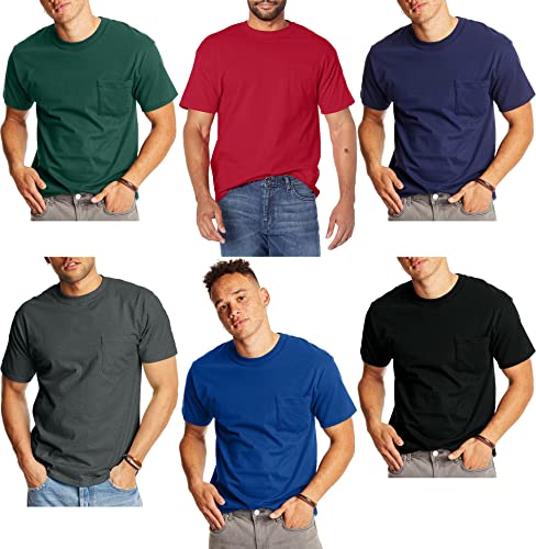 Hanes Men's Slightly Imperfect Soft Breathable Cool Comfort Pocket Tshirts 6 Pack