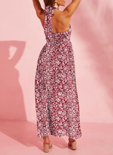 Image of Dokotoo Women's Summer Dresses Halter Neck Sleeveless Backless Flowy A Line Boho Maxi Dress