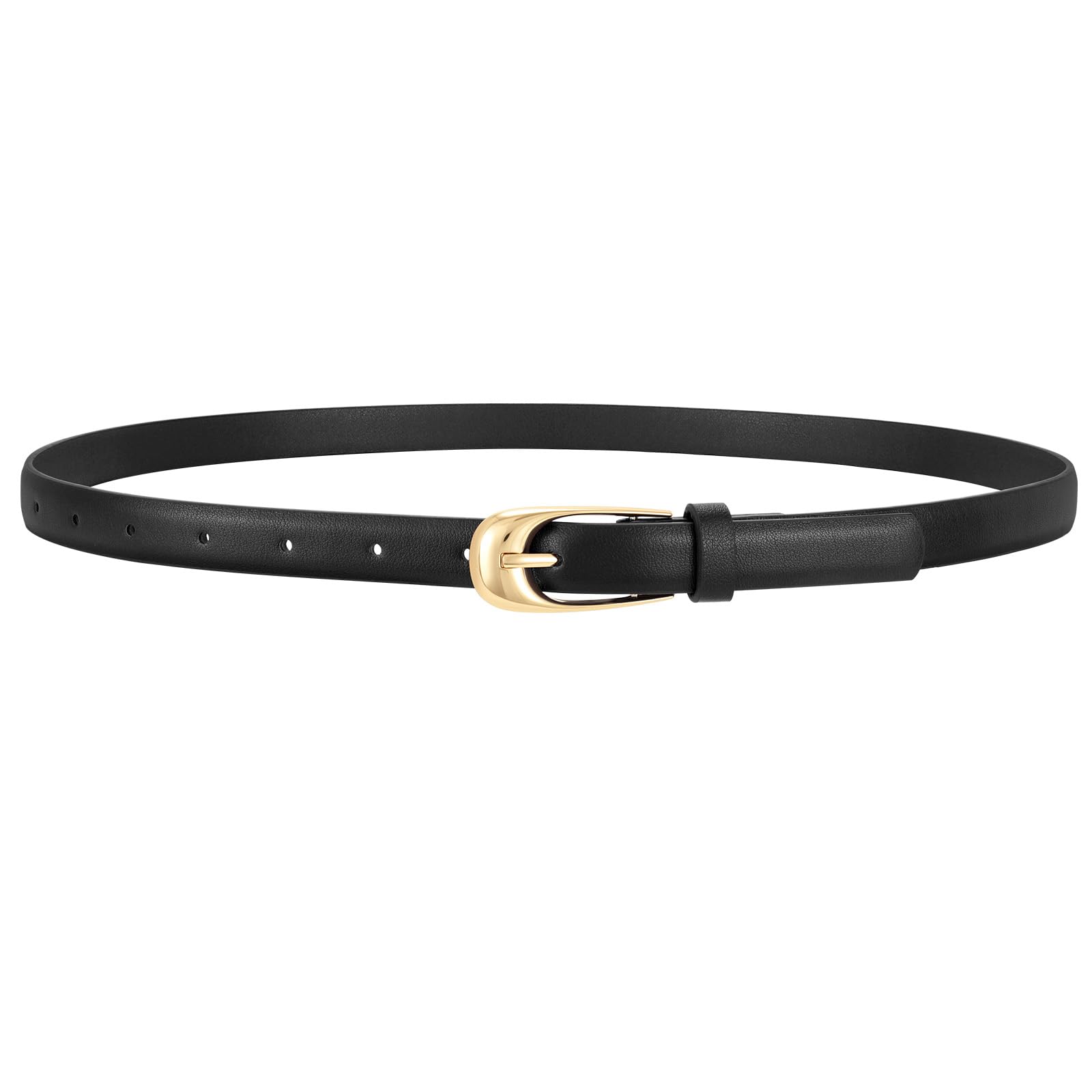 WERFORU Skinny Leather Belt for Dress Jeans Women Thin PU Leather Belt with Fashion Gold Buckle black 0