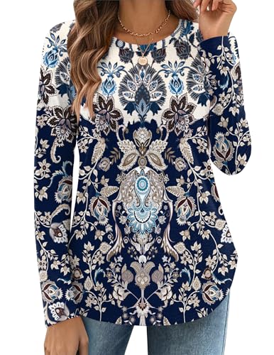 Zeagoo Womens Long Sleeve Tops Fashion Fall Shirts Round Neck