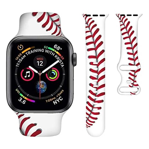 BACDOILQ Baseball Watch Band Red and White Sports Smartwatch bands Compatible with Watch 38mm 40mm 41mm Soft Silicone Strap Replacement for Series 9/8/7/6/5/4/3/2/1/SE Cover