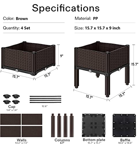 Nollapo Planter Raised Beds Kits Set Of 4, Plastic Elevated Garden Beds With Brackets For Flowers Vegetables, Outdoor Indoor Planting Box Container For Garden Patio Balcony Restaurant #TOP5