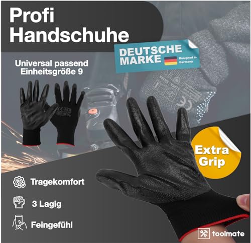 Foto von TK Gruppe Timo Klingler 10x Paar Power Grip EN388 Arbeitshandschuhe schwarz Herren Größe Gr 10/11 (L-XL) - Gartenhandschuhe - atmungsaktive Handschuhe