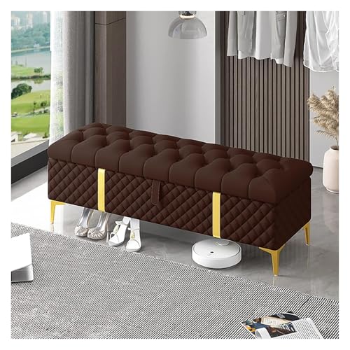 Este Lujoso Banco otomano de Cuero con Patas de Metal Dorado es Ideal como Banco para el pie de la Cama o como baúl de Almacenamiento para el Dormitorio (Negro, 60x40x45cm).