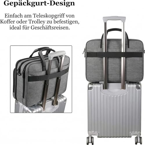 Mancro Aktenkoffer Herren, Laptoptasche 17 Zoll, erweiterbare Aktentasche mit 2 Fächern, wasserdichte Businesstasche für Arbeit und Reisen, Schultertasche für 17 Zoll Laptop Notebook, Grau