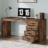 Tribesigns Wood Computer Desk with 4 Drawers, 59' Home Office Desk with Reversible Drawer Cabinet Printer Stand, Farmhouse Executive Desk Study Writing Table Workstation for Small Spaces, Antique Oak