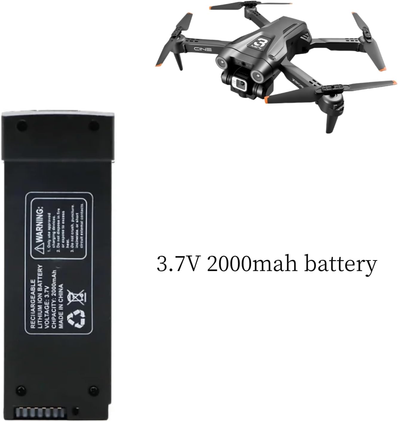 Z908 Pro Drone Battery 3.7V 2000mAh Battery for i3 Pro Z908 Z908Pro Z908Max Original Battery RC Drone Rechargeable Batteries with 3-in-1 USB Charger Cable (Black)