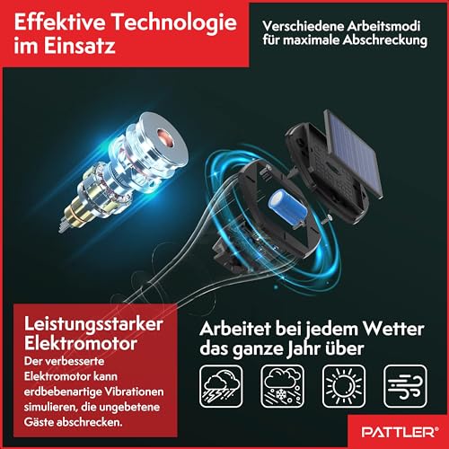 PATTLER® Maulwurf Vertreiber 4er Set - Effektiv Maulwurf vertreiben auf ca. 800m² - Flexible Verwendung durch Solarmodul - innovatives Schraubdesign erhöht Effektivität