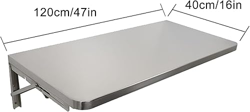 Miniatura 4 de Mesa de pared de acero inoxidable, mesa de trabajo para ordenador portátil, escritorio, mesa plegable para estudio, dormitorio, baño o balcón