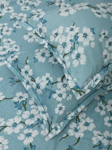 Image of ROSARAHOME 180 TC Microfiber Flat Queen Size Double Bed Bedsheet with 2 Pillow Cover| Bedsheet:240cmx225cm Pillow Covers:45cmx70cm,Floral Blue