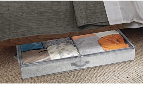 InterDesign 05343EU Aldo Fabric Under Bed Dual Compartment Shoe Organizer Box for Bedroom Storage 36" x 21" x 5" Gray