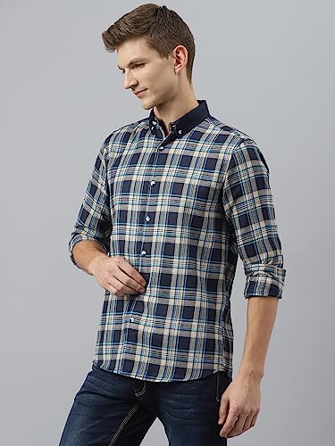 Image of Thomas Scott Mens Checkered Slim Fit Casual Shirt with Button Down and Long Sleeve (TS1048 Space Blue XL)