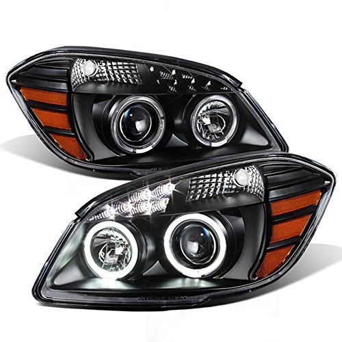 ACANII - For Black 2005-2010 Chevy Cobalt 07-10 Pontiac G5 LED DRL Halo Projector Headlights Driver + Passenger Side