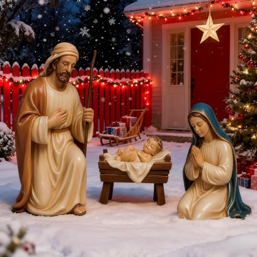 Uelfbaby 3 Pcs Outdoor Nativity Scene Set Large Metal Outdoor Decorations with Sturdy Stakes Jesus Joseph Mary Yard Signs for Lawn Home Garden Decor Christma Decoration