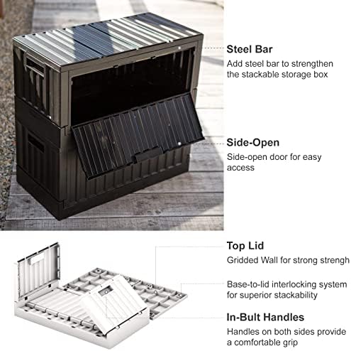 livinbox Ottoman storage box with lid, Collapsible dorm room storage box, Camping table, Living room storage trunk, Comic, Books, Clothes, Bedding, Pet food toy supplier, 45L, Black FB-6432S-BK