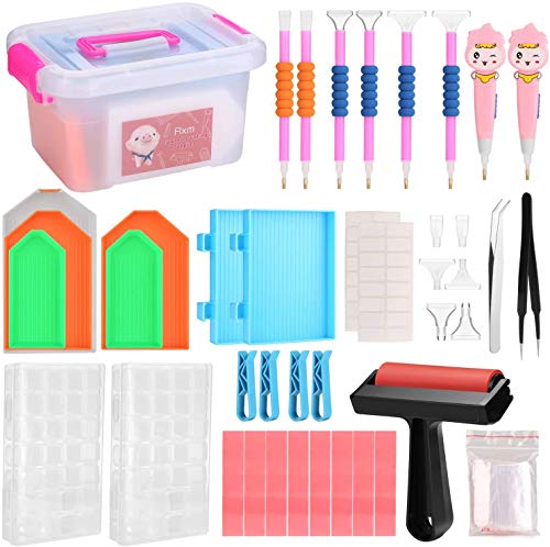 Diamond Painting Tools, Fixm 117 Pcs 5D Diamond Painting Accessories Kits Diamond Cross Stitch Tool Sets with 28 Slots Diamond Embroidery Box for DIY Art Crafts