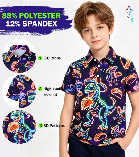 Cozople Boys Performance Polo Shirt, Dinosaur Print - image 3