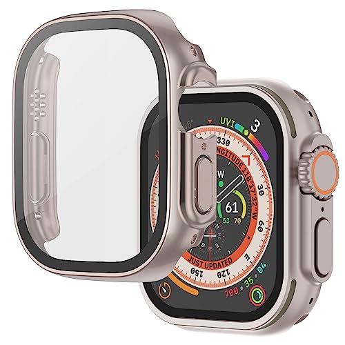 Image of Case Compatible with Apple Watch Ultra 50mm with Built-in Tempered Glass Screen Protector, All-Around Ultra-Thin Bumper Full Cover Hard PC Protective Case for iWatch, Original Rosegold